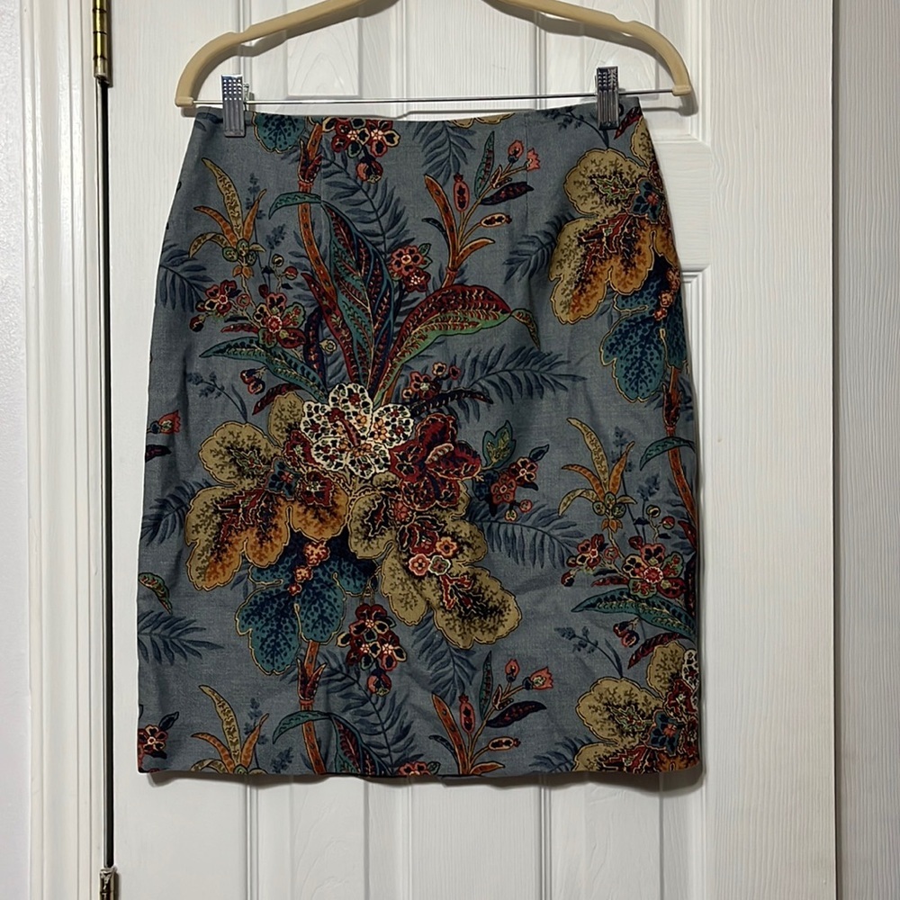 Floral Print Pencil Skirt - Slate Blue